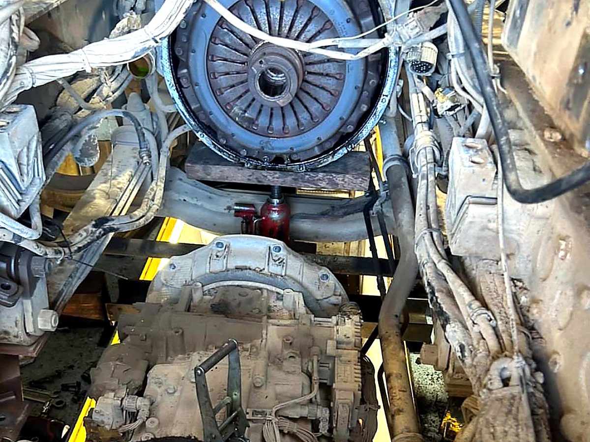 Heavy-truck flywheel and bellhousing exposed during a clutch replacement at Naturaliste Diesel Services