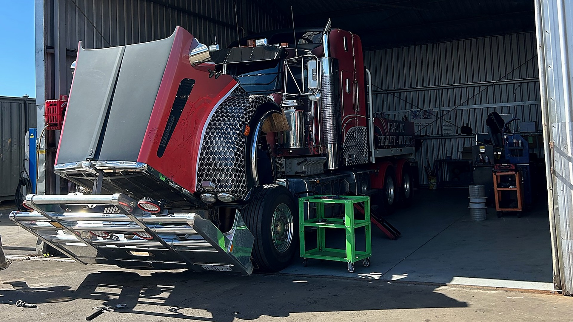 Kenworth prime mover in the Naturaliste Diesel Services workshop for heavy-diesel repairs